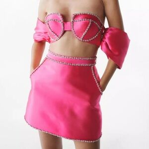 Pink Satin Skirt set